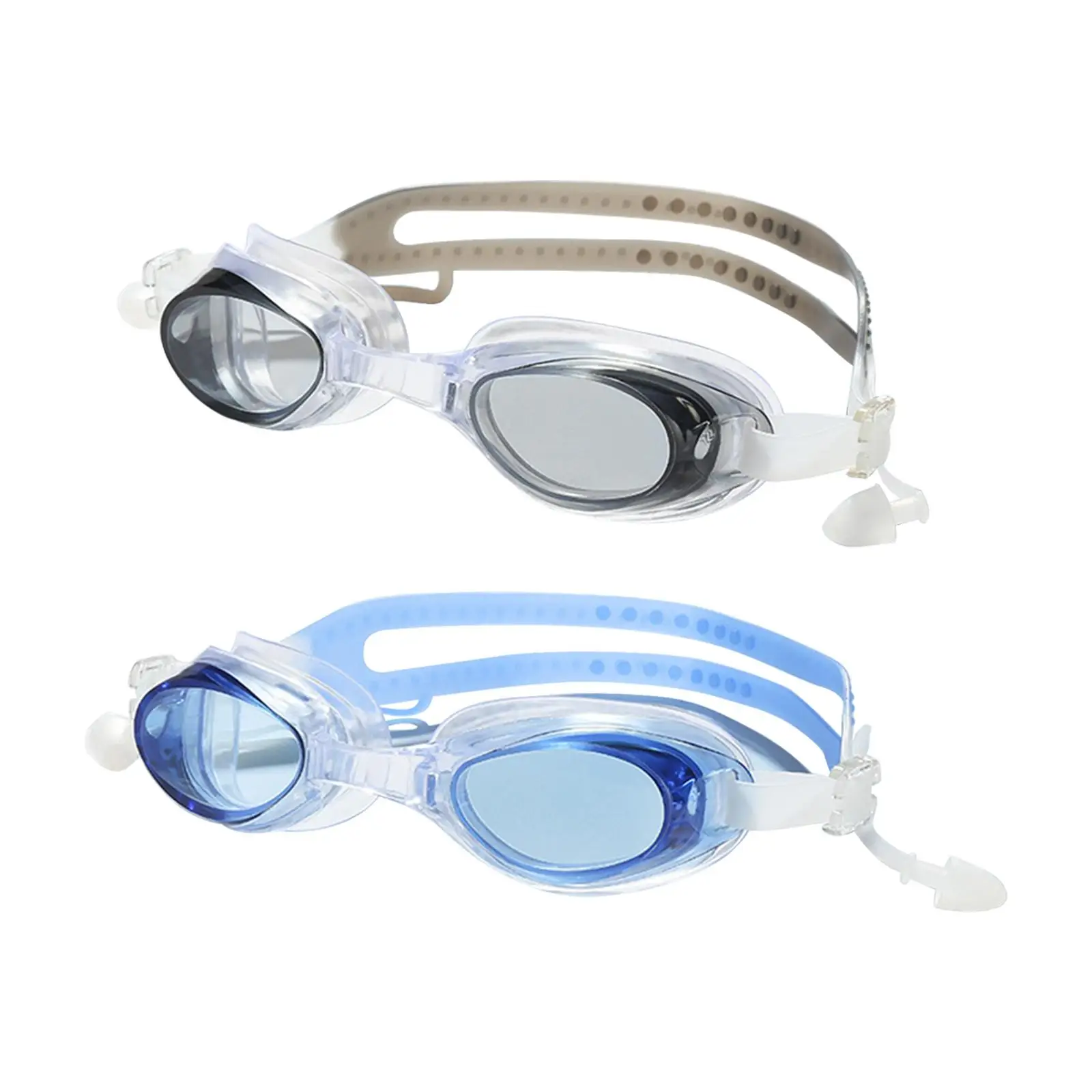 swimming goggles with integrated earplugs and waterproof lens protection