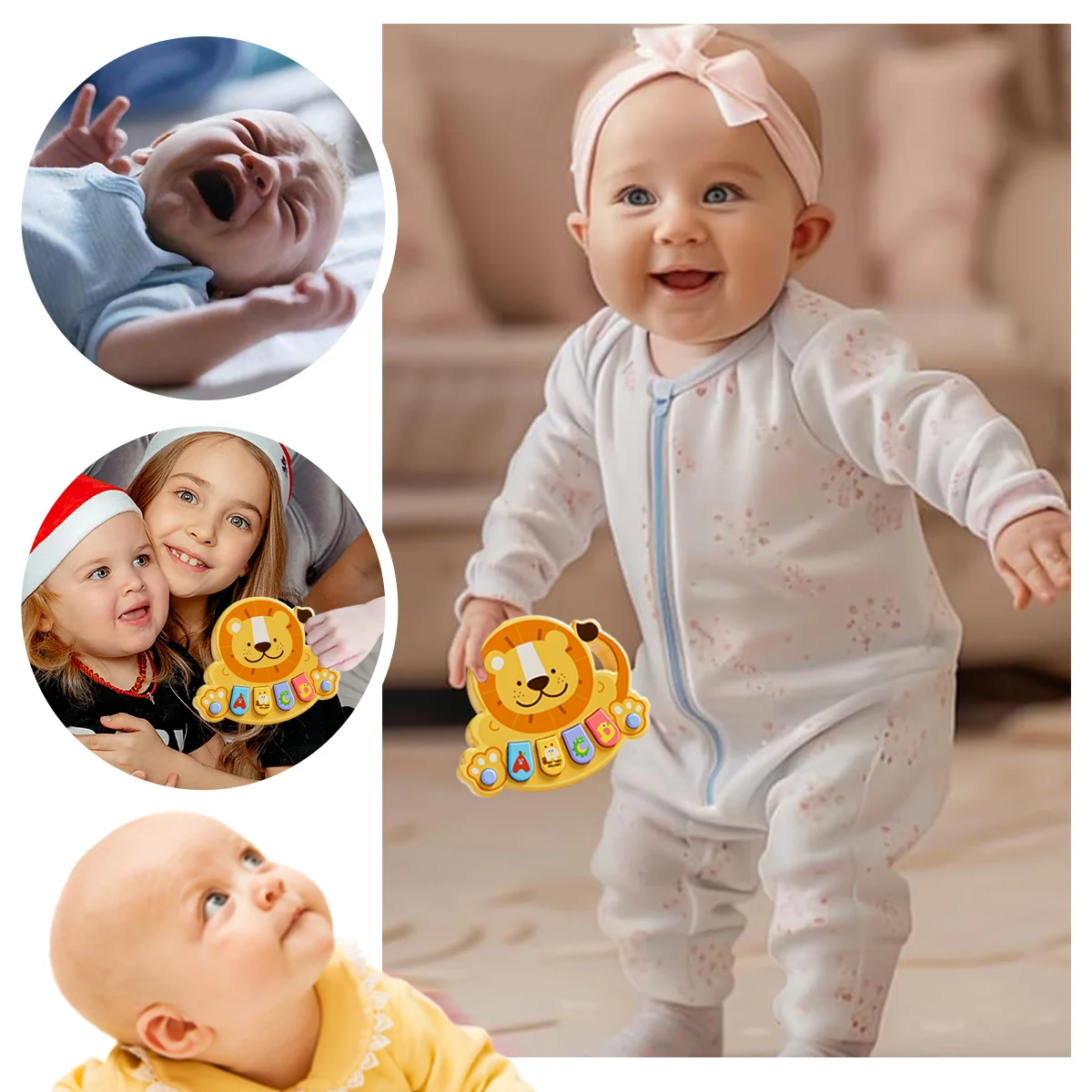 Baby Lion Muziekdoos Speelgoed, Baby Muziek Verlichting Speelgoed, Muziektoetsenbord en Piano, Baby Verjaardagscadeau