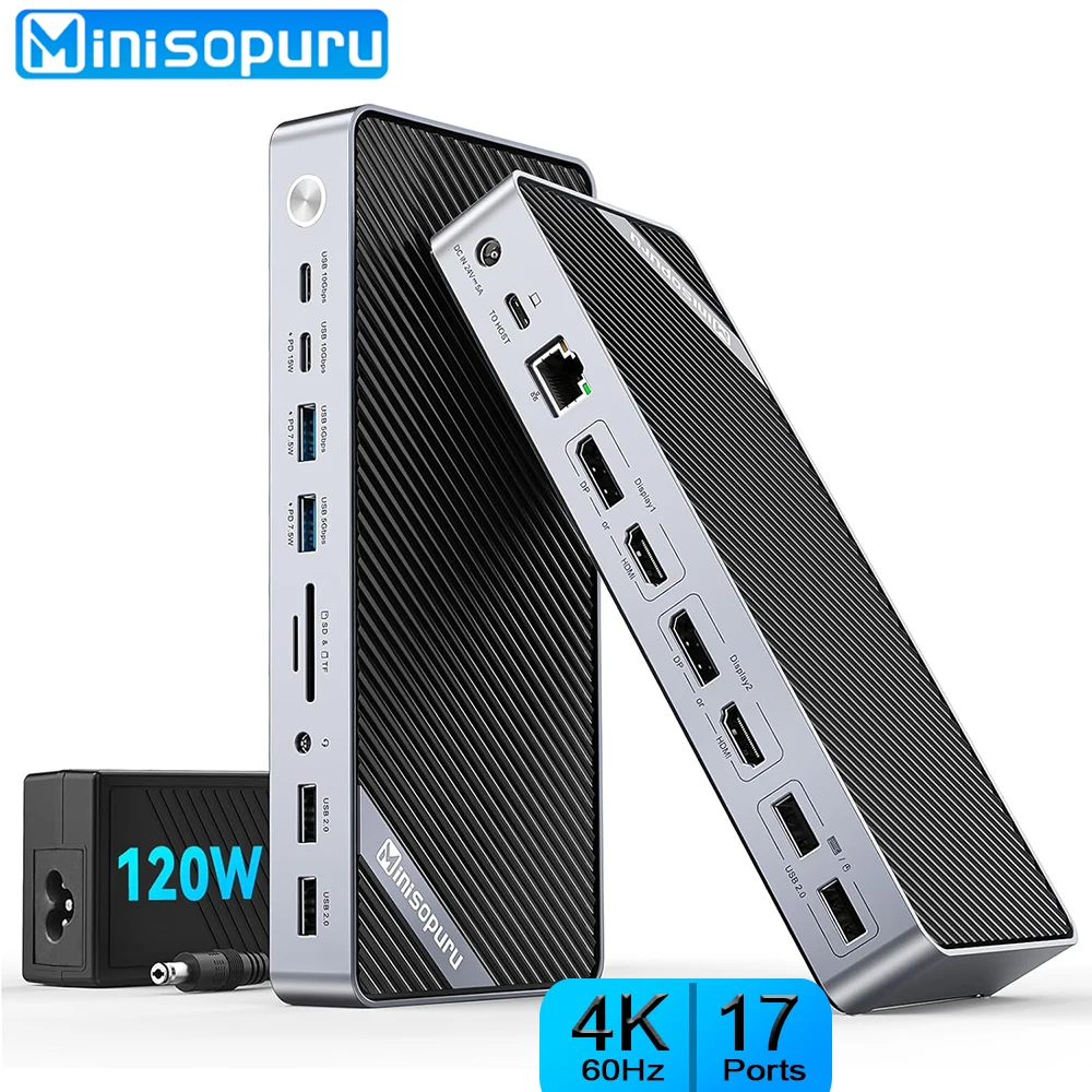 minisopuru displaylink docking station monitor duplo com adaptador de alimentacao 120w para macbook m1 m2 m3 windows portatil encaixe hub usb 01