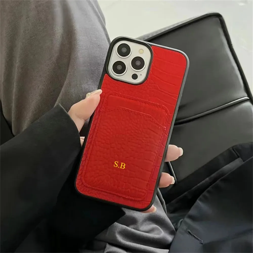 Luxury Personalised Customized Letter Texture Case For iPhone 17 16 13 12 15 11 Pro Max 15 14 Plus Air  XS Max Anti-Drop Cover