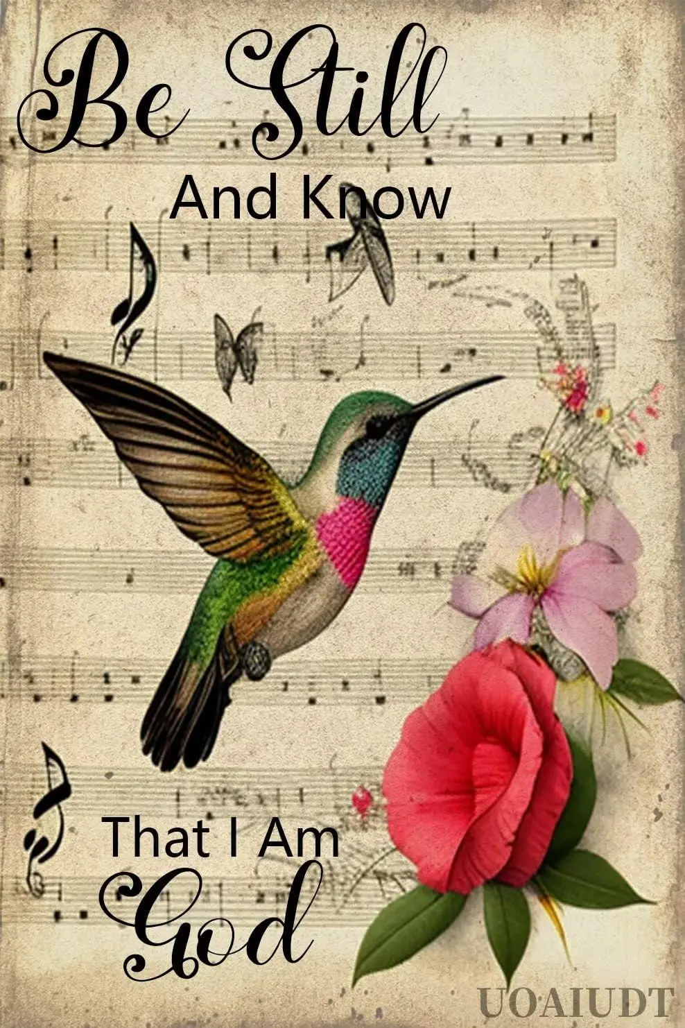 Hummingbird Flower Painting Canvas Wall Art Living Room Posters Be Still And Know That I Am God Wall Decor Gifts For Retro Poste