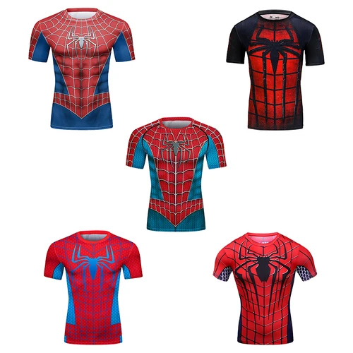 Imagen 2 del producto Nuevos hombres Comics Cosplay Spiderman Iron Man Camiseta de compresión camisetas deportivas de manga corta Tops Fitness ropa deportiva Marvel ropa