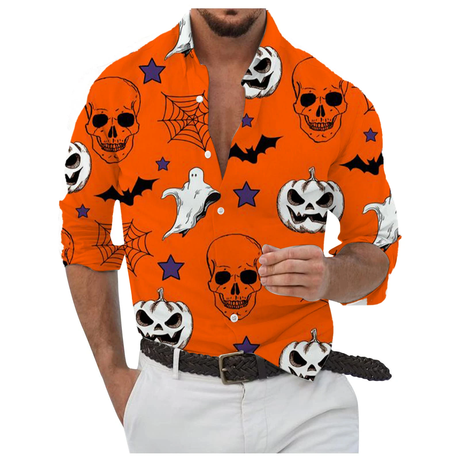 

3D Printed Halloween Funny Patterns Casual Men's Button Up Long Sleeve Shirt Evening Daily Outdoor Shirt Collar Men's Clothing