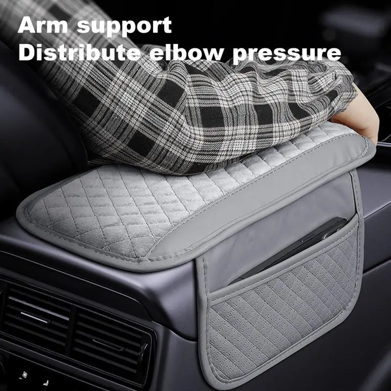 Car Arm Rest Cover Pad Plush Car Armrest Pad Center Console Cover With 2-Storage Bag Multi-functional Car Armrest Storage Cover