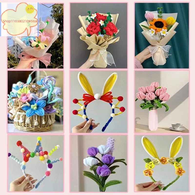 【HT】100pcs Chenille Stems Toys DIY Strips Twist Bar Anvil Wire Craft Pipe Creative Hobby Children Plush Stick Chenille Sticks