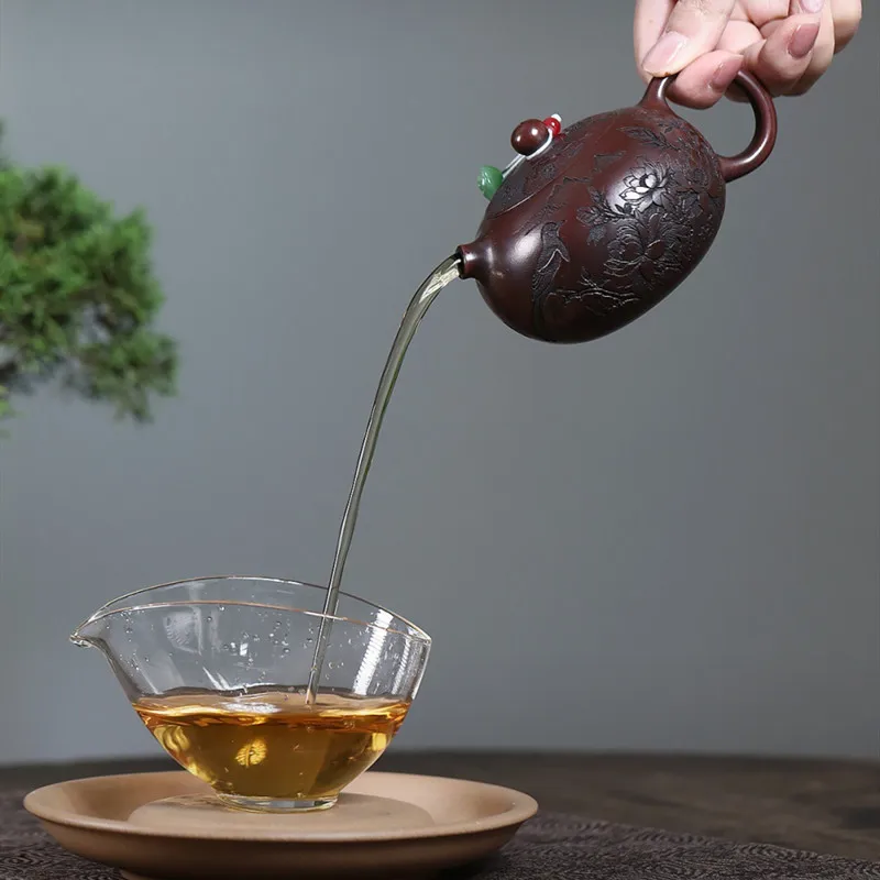 ييشينغ اليدوية الأرجواني الطين إبريق الشاي زهرة الطيور شيشي براد شاي الجمال الشاي Infuser غلاية الصينية المنزلية Zisha طقم شاي 210 مللي