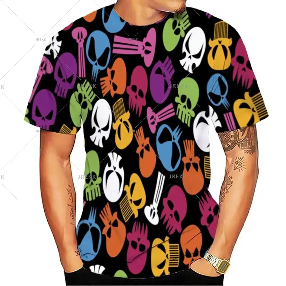 Vintage Men Grim Reaper GAME OVER Skeleton Chain Scythe 3D Print T‑Shirt Dark Gothic Horror Short Sleeve Halloween Casual Tee To