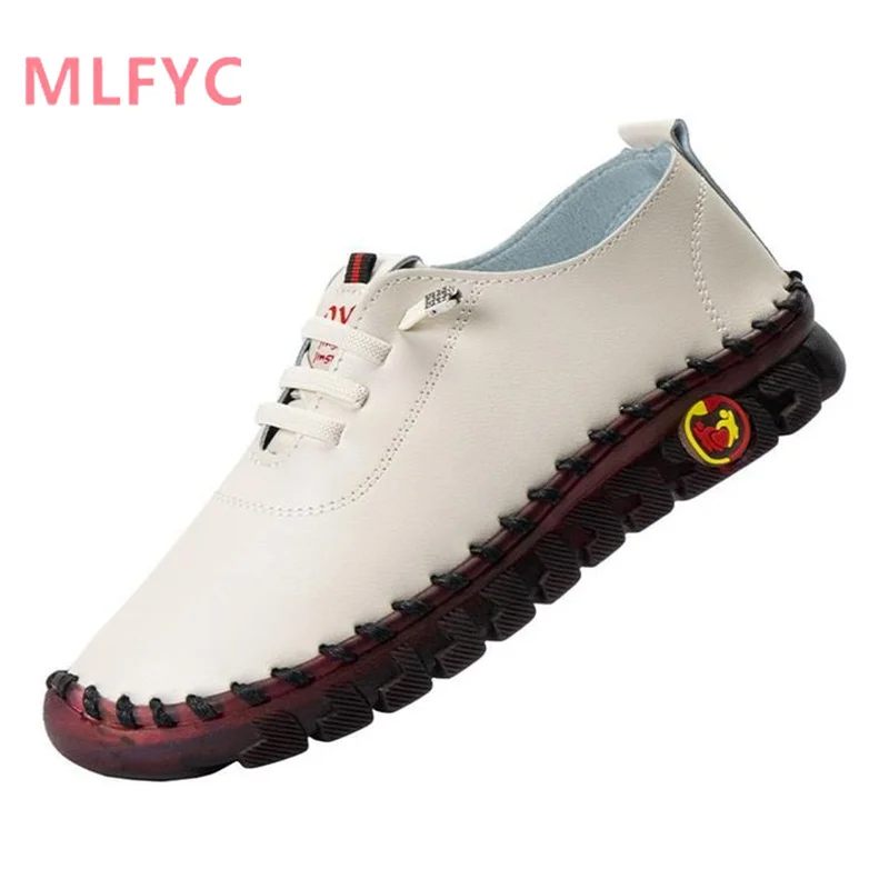 Hand sewn microfiber leather mother's shoes, casual shoes, wear-resistant flat sole single shoes, women's shoes