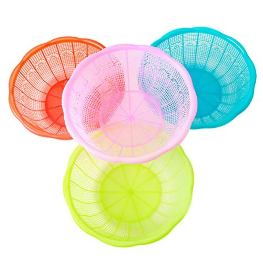 

4Pcs Plastic Rice Wash Basin Set Versatile Colander for Rice Fruits and Vegetables Kitchen Tool with Hollow and Non-Hollow Desi
