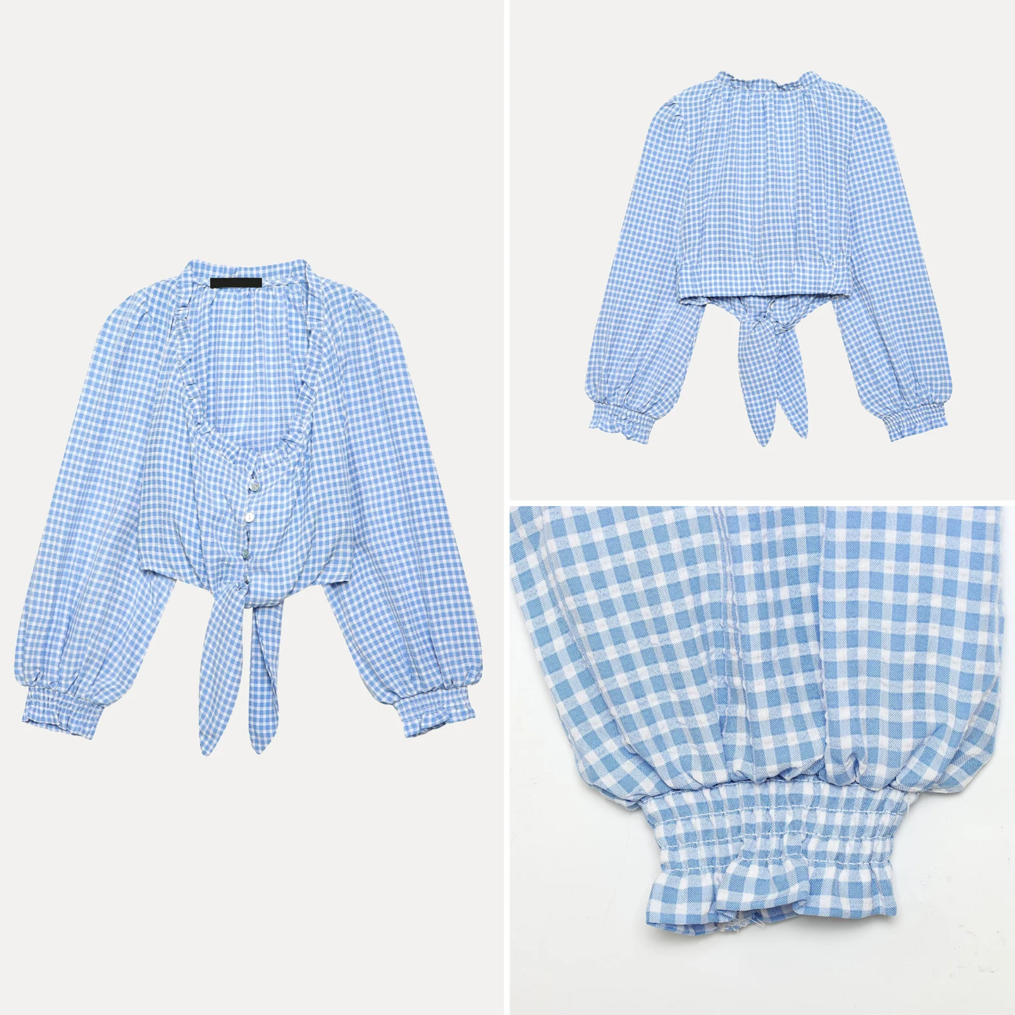 

2025 Winter New Sle Women's Faion Personali Simple Blue Plaid ort Top Ladies irt V-ne Long Sve Regular Fit