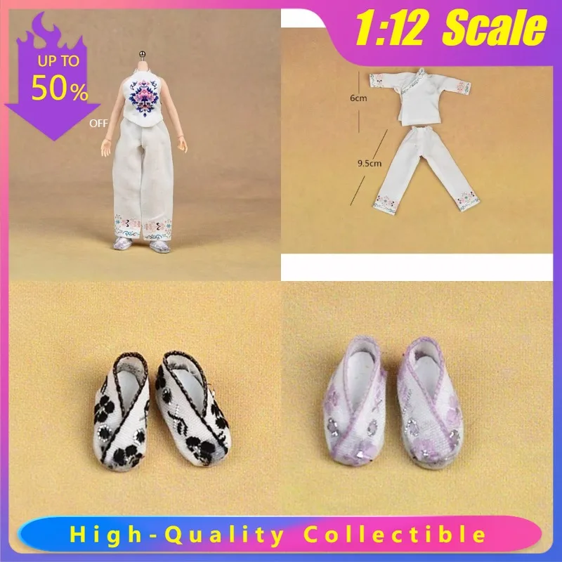 

1/12 Scale Female Soldiers Ancient Style Hanfu Tops Pants Shoes Clothes Model for 6 Inch Toy Figures Body Dolls Decoration
