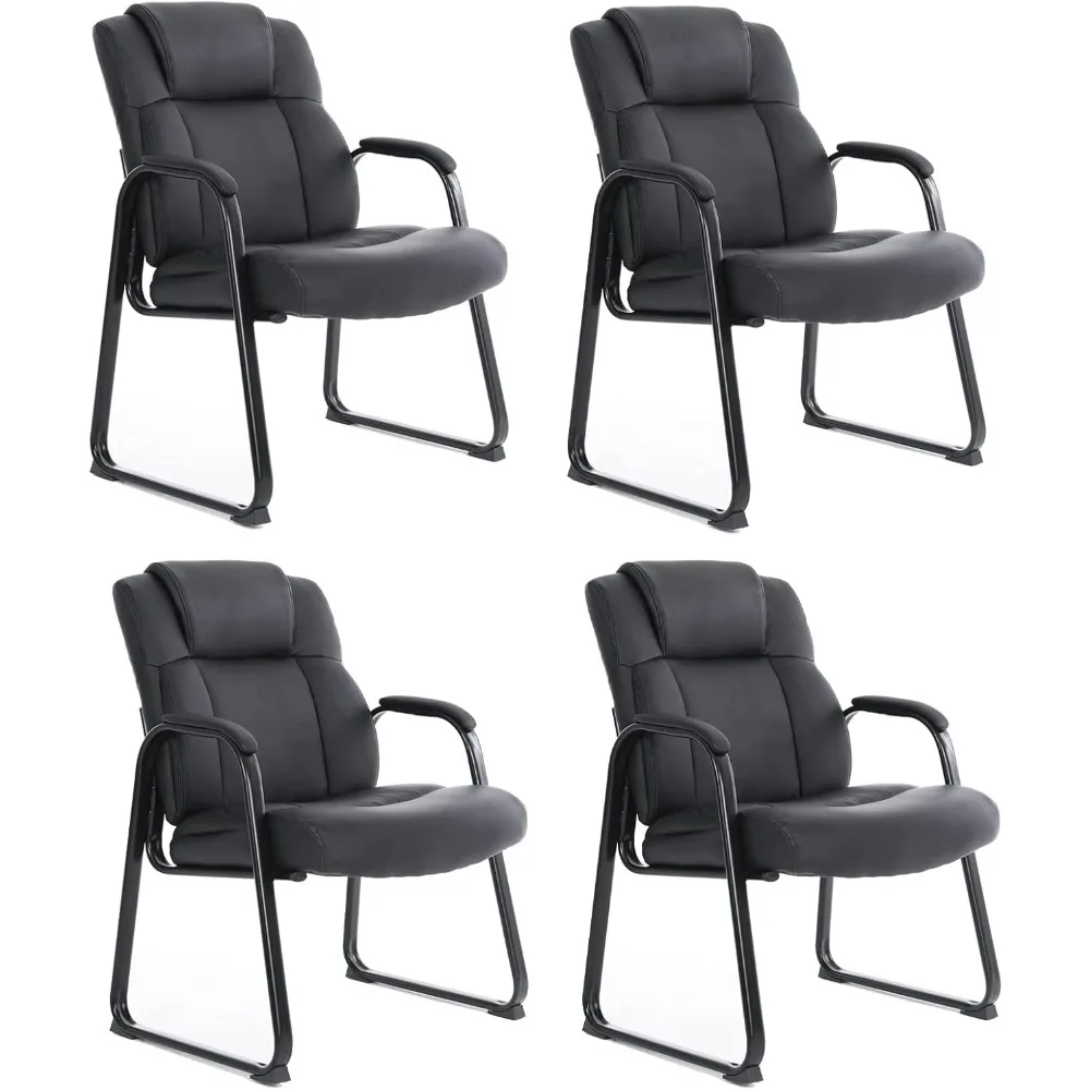 

Tall 400 lb. Guest Chair, Leather Reception Chairs with Sled Base and Padded Arm Rest, Waiting Chair