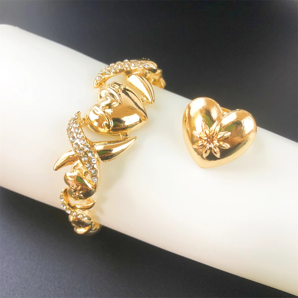 ESALE Hot selling Women XOXO Jewelry Set Gold Plated Heart Necklace Bride Wedding Necklace Earrings Bracelet Ring Set Gift