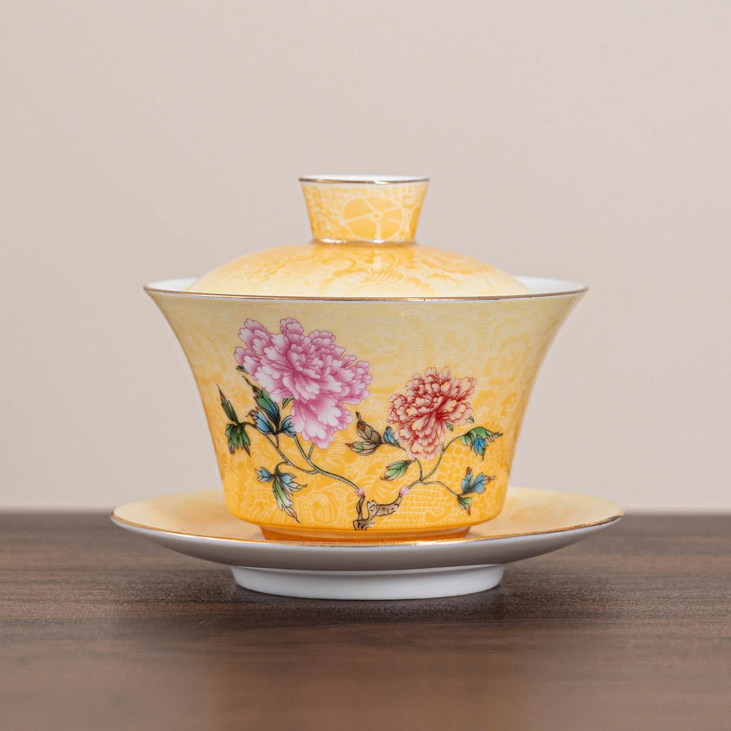 HYS Grilled Flower Cover Bowl Tea Set White Porcelain Enamel Color Sancai Cover Bowl Kung Fu Tea Set Hover Not Hot Tea Bowl