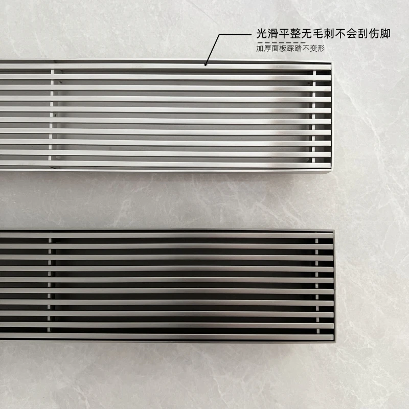 Gun gray stainless steel floor drain strip type odor proof bathroom shower with rectangular shape