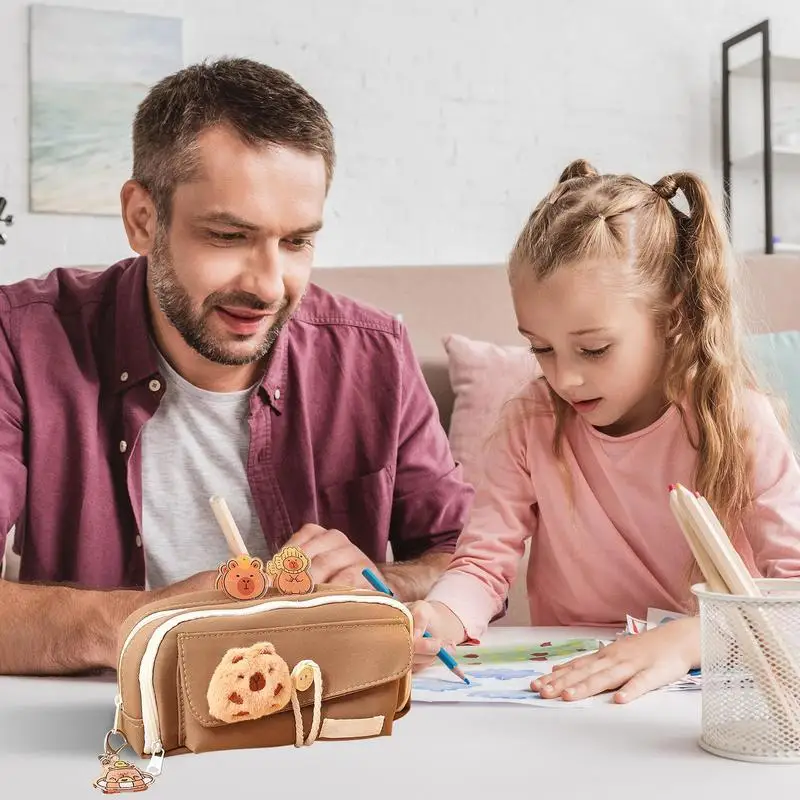 Wide Opening Pencil Case Capybara Large Capacity Multi-layers Pouch Large Capacity Cartoon Pen Case For School Workplace