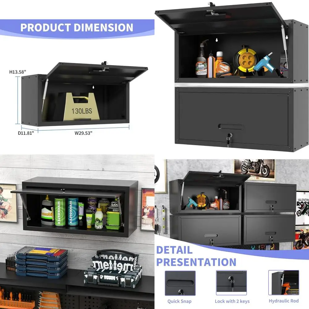 

Надежный настенный металлический шкаф для гаража с откидными дверцами для хранения инструментов