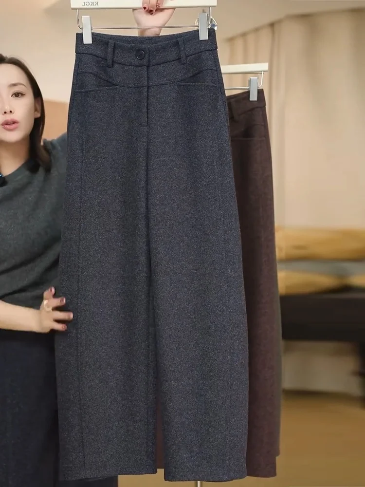 

Шерстяные брюки-палаццо Deep ey Thiened для женщин, зимние, новые, больших размеров, с эффектом стройности, повседневные, на флисовой подкладке