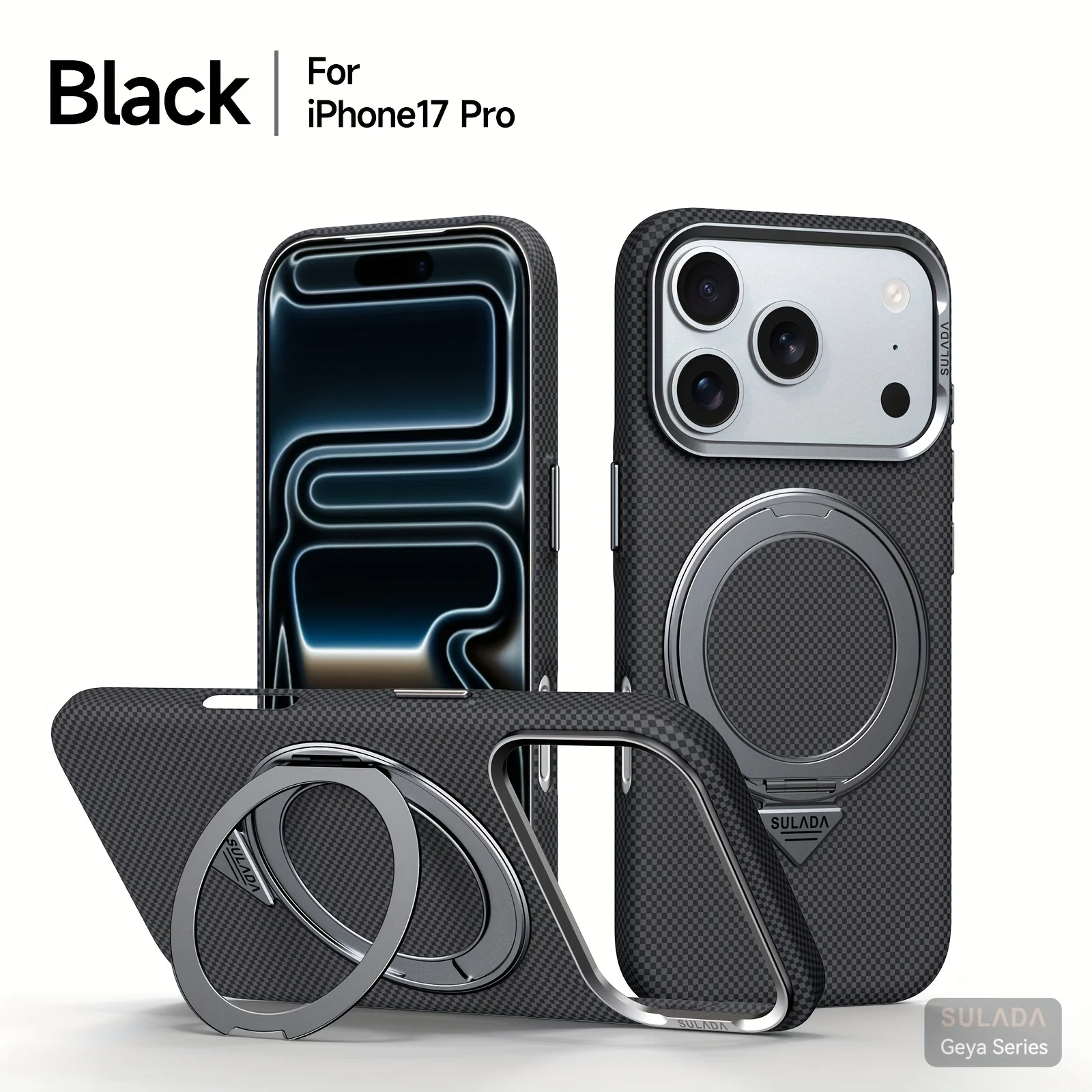 360 °   دوران المعادن المغناطيسي قوس كيفلر ألياف الكربون الحال بالنسبة آيفون 17 16 برو ماكس شحن لاسلكي مكافحة الإفلات غطاء وقائي