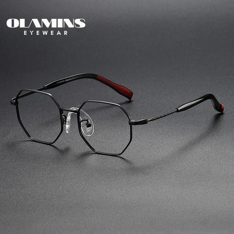 

OLAMINS Pure Titanium Glasses Frame Unisex Ultra-Thin Business Retro Myopia Frame Ultra-Light Glasses Frame Men Eyewear