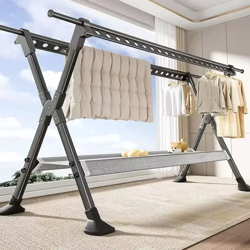 

Drying rack balcony household folding floor-to-ceiling cooling rod indoor and outdoor hanging clothes telescopic drying rack