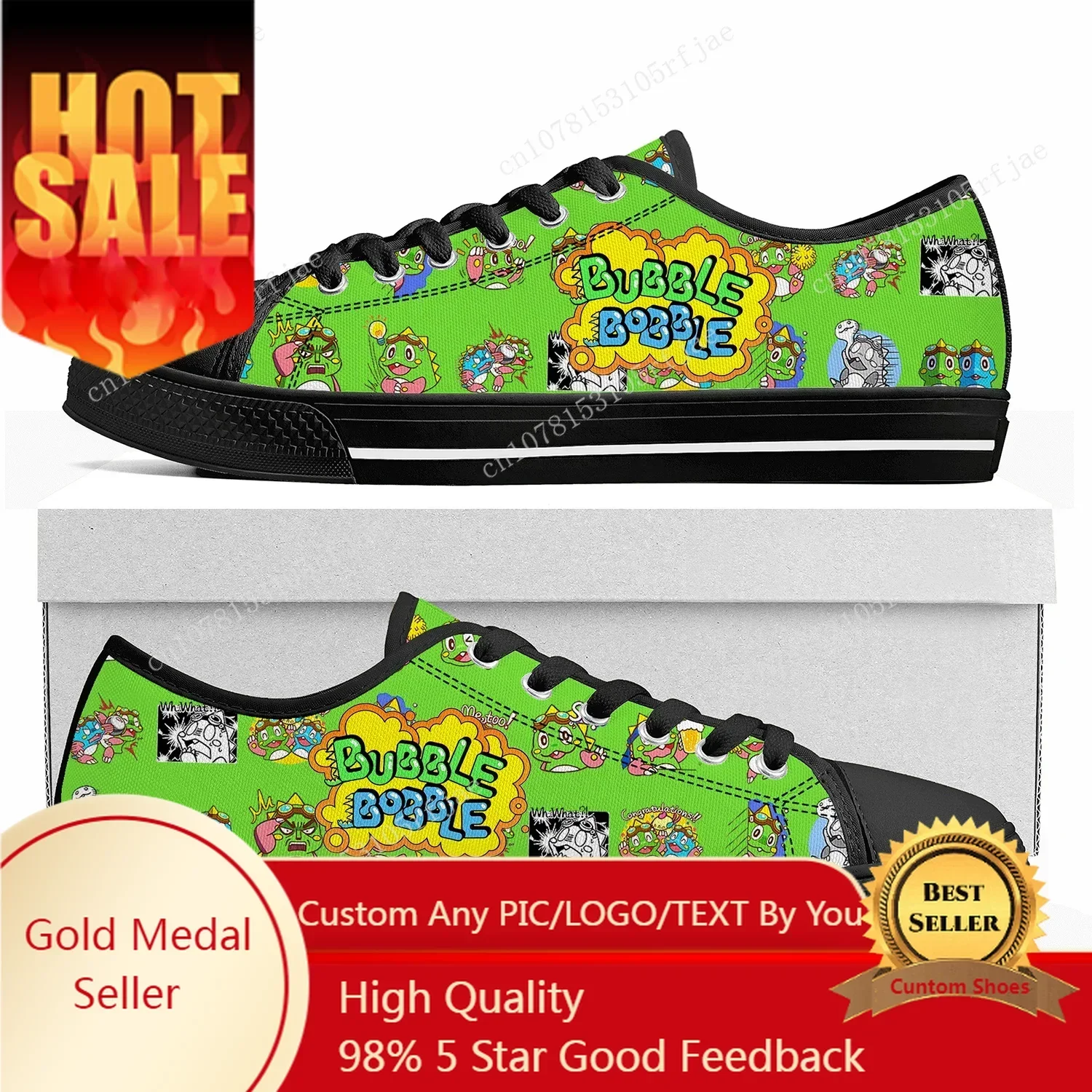 Zapatillas deportivas de caña baja personalizadas de Bubble Bobble, con diseño de dibujos animados, para mujer, hombre y adolescentes, calzado informal hecho a medida, zapatillas de lona.