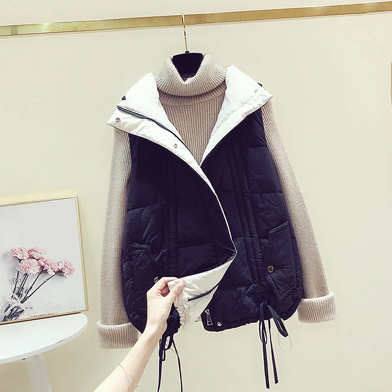 2022 New Women's Vest Jacket Autumn Winter Jacket solid color Stand Collar Coat Sleeveless Loose Female Waistcoat