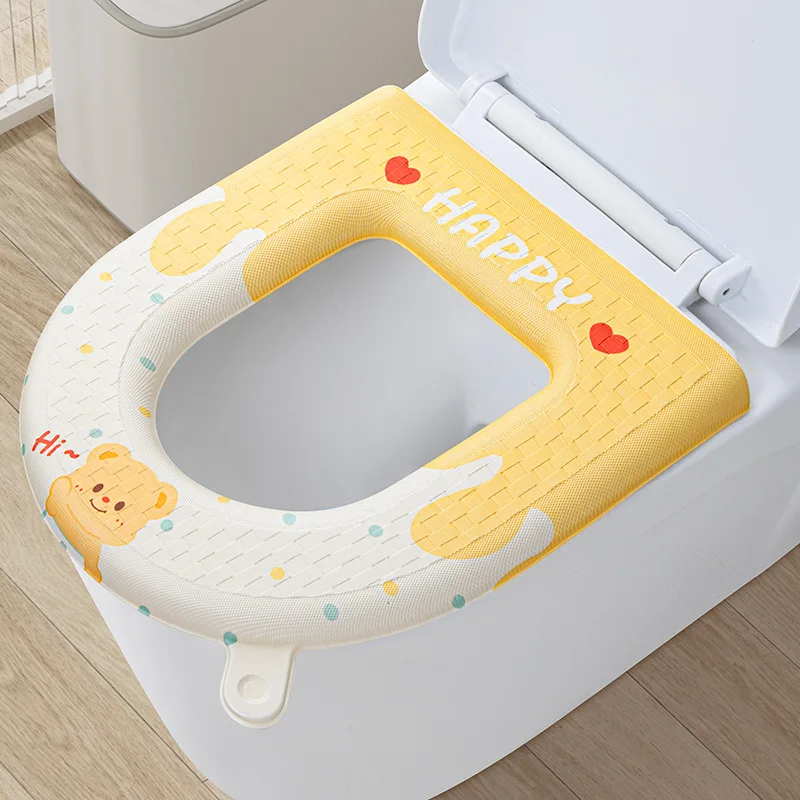 Cartoon Waterproof Toilet Seat Pad Home Use EVA Toilet Ring Handle All-Season Universal Toilet Seat Cover Bathroom Decor