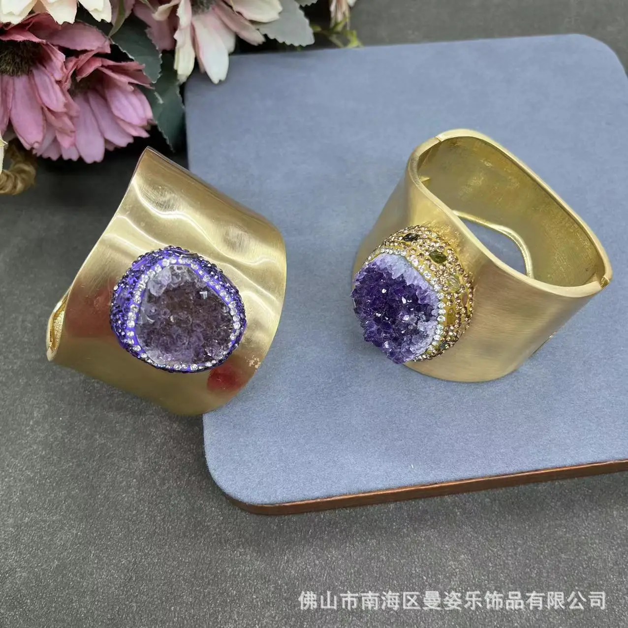 DIY accessories New amethyst bracelet high-end atmosphere ethnic style live bracelet fashion electroplating gold inlay Internet