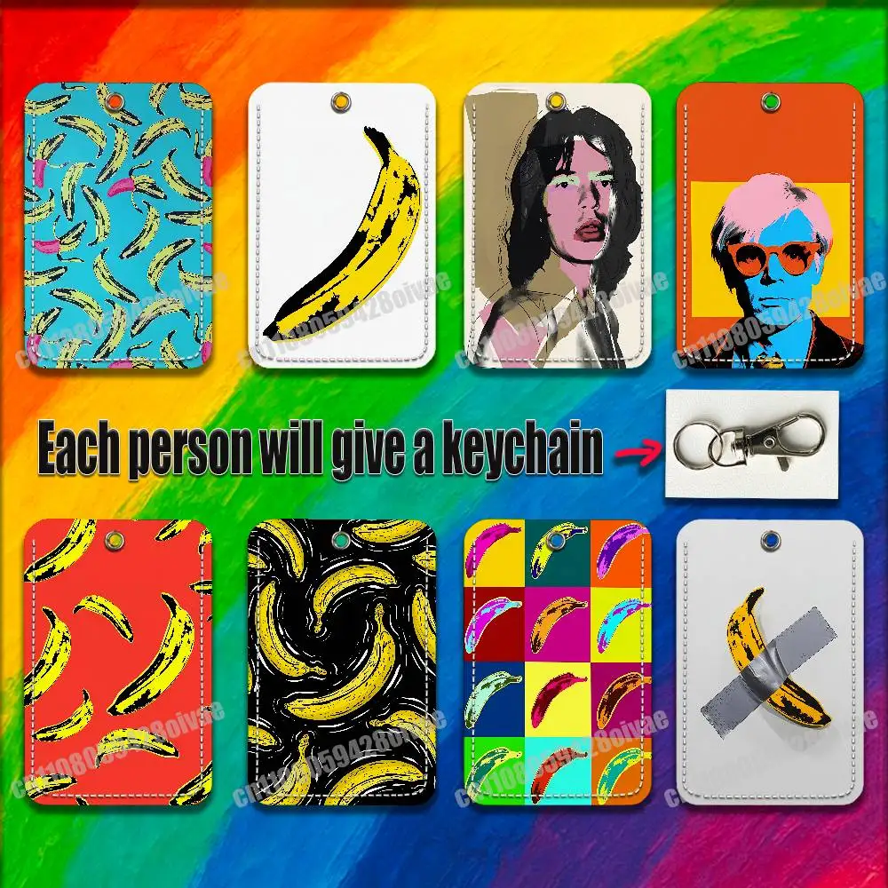 

A-Andy W-Warhol Art Banana For ID Clips Credit Bank Bag Bus Meal Card Holder Cover Pocket Decoration Keychain