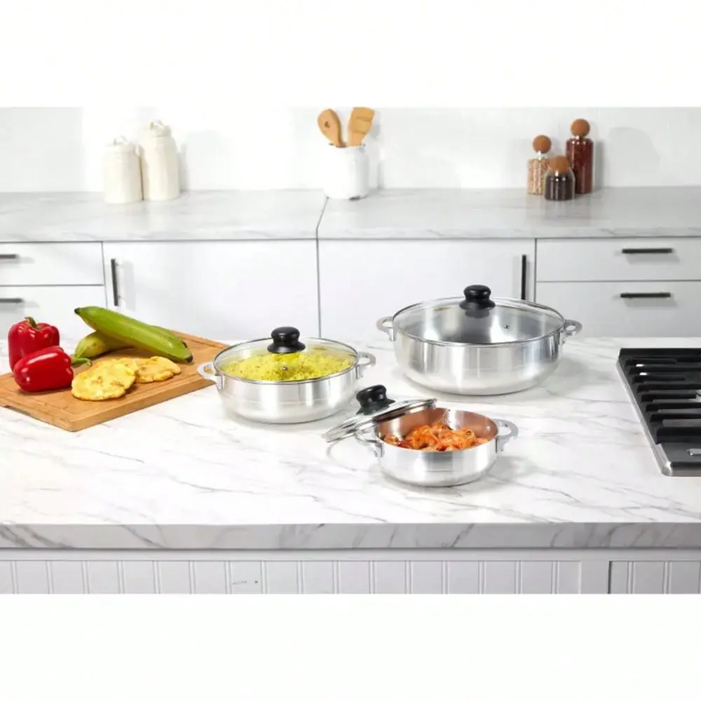 

3pc Basic Set With Glass Lid Aluminum Cookware, 6Piece, Electric Gas Compatible, Hand Wash