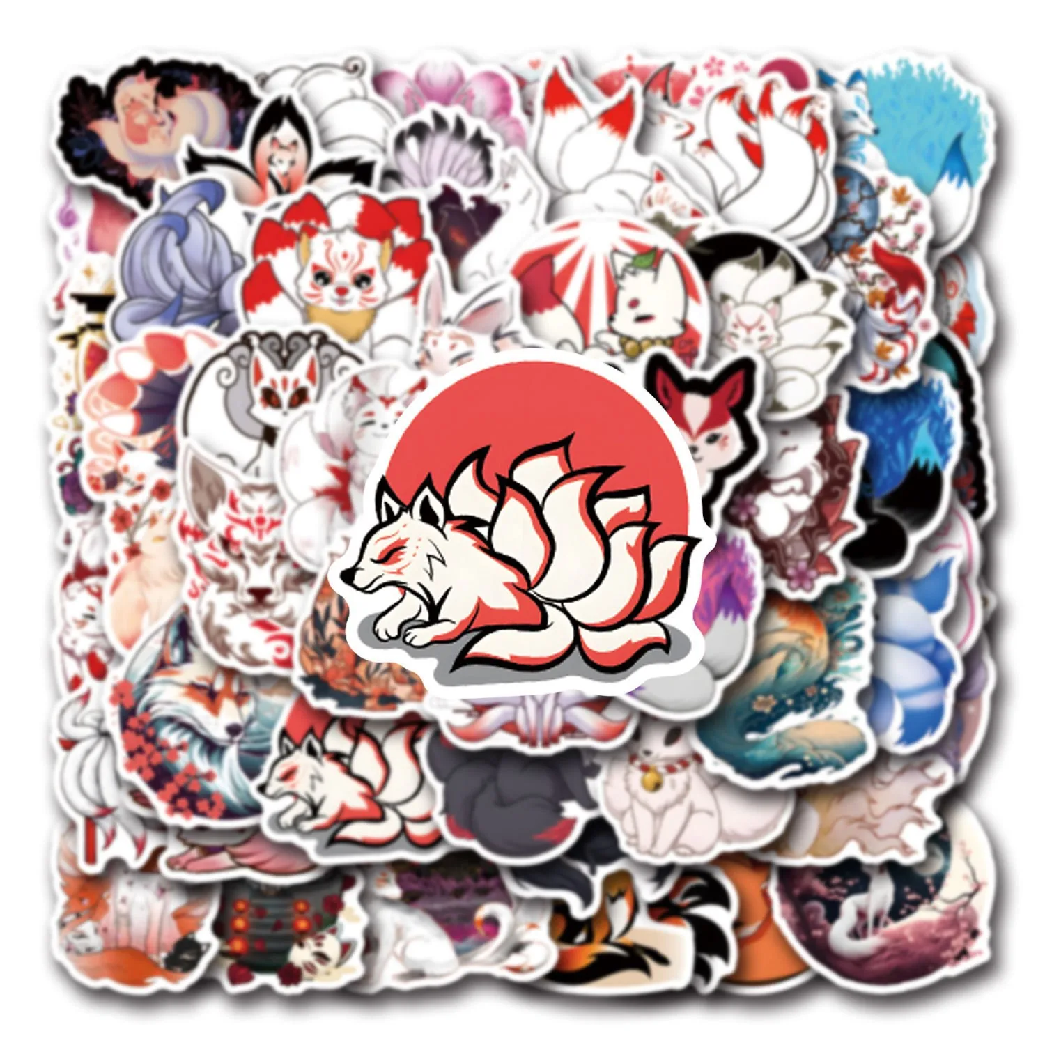 10/55PCS Cool Cartoon Kitsune Stickers For Laptop Phone Guitar Luggage Skateboard Photo Album Diary Waterproof Graffiti Decals