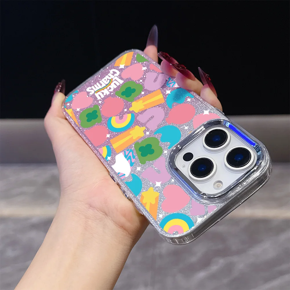 화려한 사랑 선물 도금 투명 폰 케이스 (OPPO Reno2 Reno4 Reno5 Reno6 Reno8 Reno11 Reno12 Reno13 Z T F Pro 4G 5G 용)