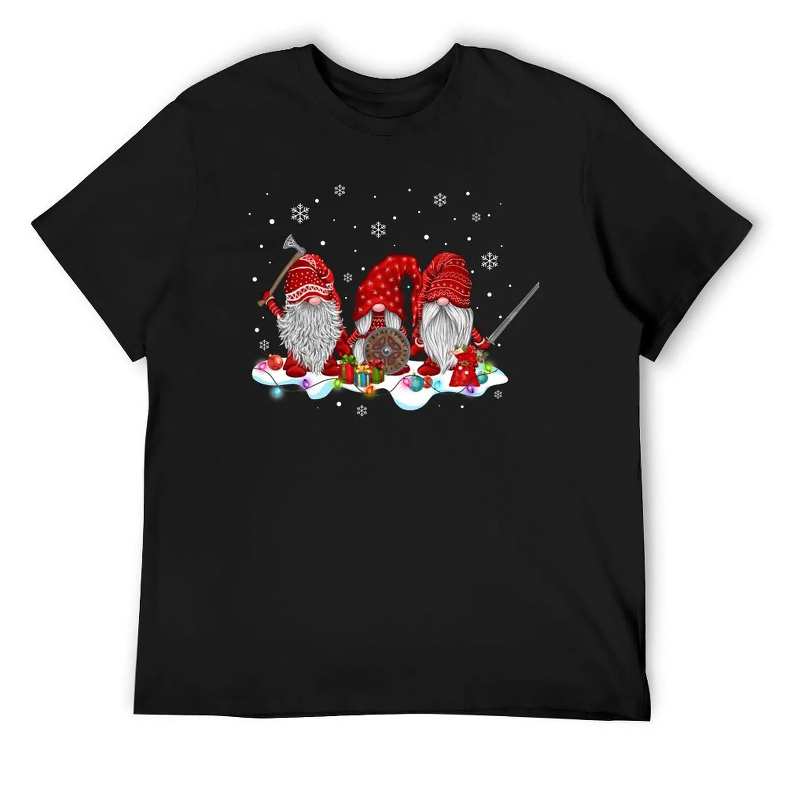 

Norse Mythology Red Gnome Hat With Beard Viking Weapons Gnomes Christmas T-Shirt