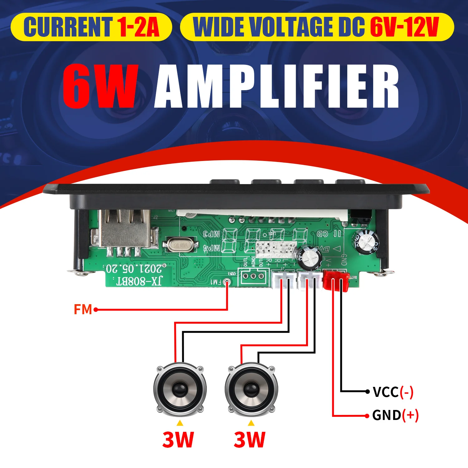 2*3W zesilovač MP3 hráč dekodér deska 12V Bluetooth 5.0 6W zesilovač auto FM rádio modul podpora TF USB AUX FM