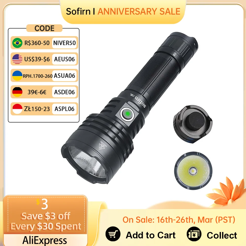 Sofirn C8L 21700 Flashlight Powerful Tactical 3100lm XHP50D HI LED Torch EDC Type C Rechargeable Camping Fishing Hunting Lantern