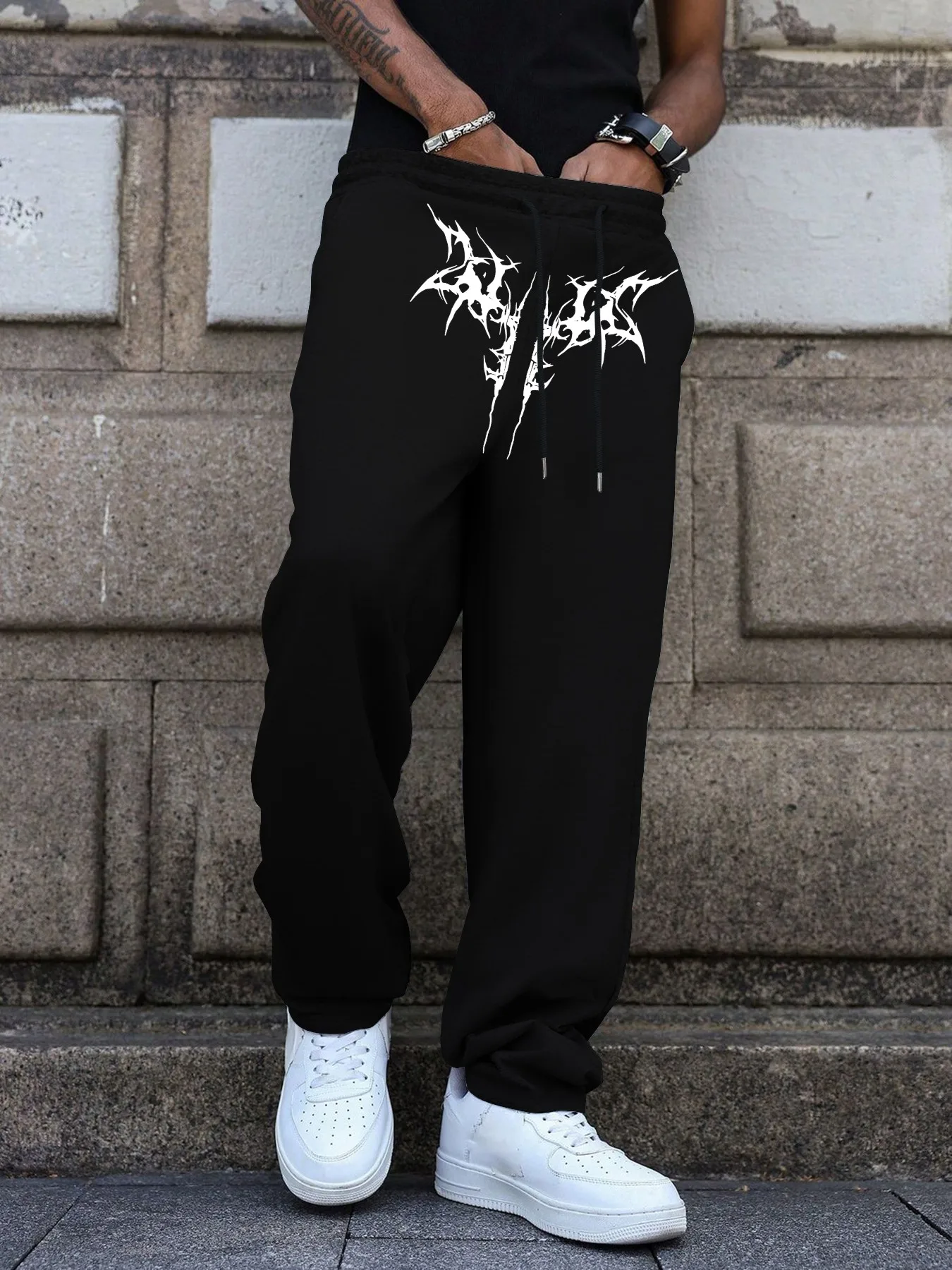 Men's Dark Letter Print Straight Sweatpants Hip Hop Streetwear Casual Trousers S-3XL