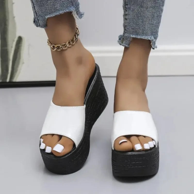 2024 New Summer Women's Fashion Open Toe Fish Mouth Shoes High Casual Wedge Heels Large Size Slippers 35-43