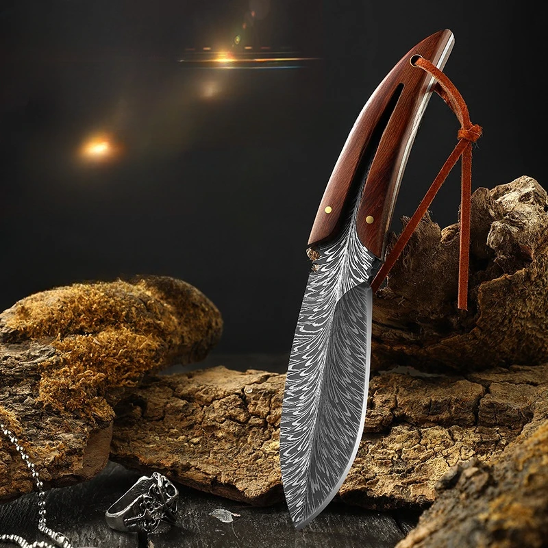 Feather Pattern Outdoor Portable Small Straight Knife Wilderness Straight Knife Portable Knife image 2