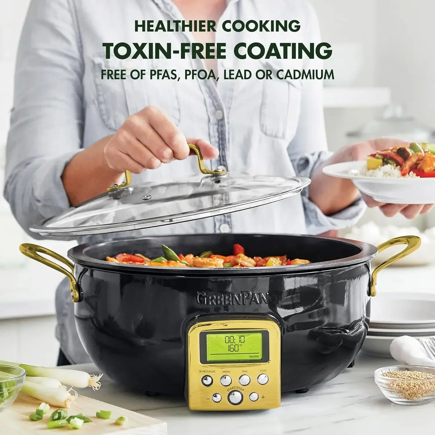 Elite Reserve Essential Smart Electric 6QT Padella, preimpostazioni per saltare, friggere e cucinare il riso, ceramica sana