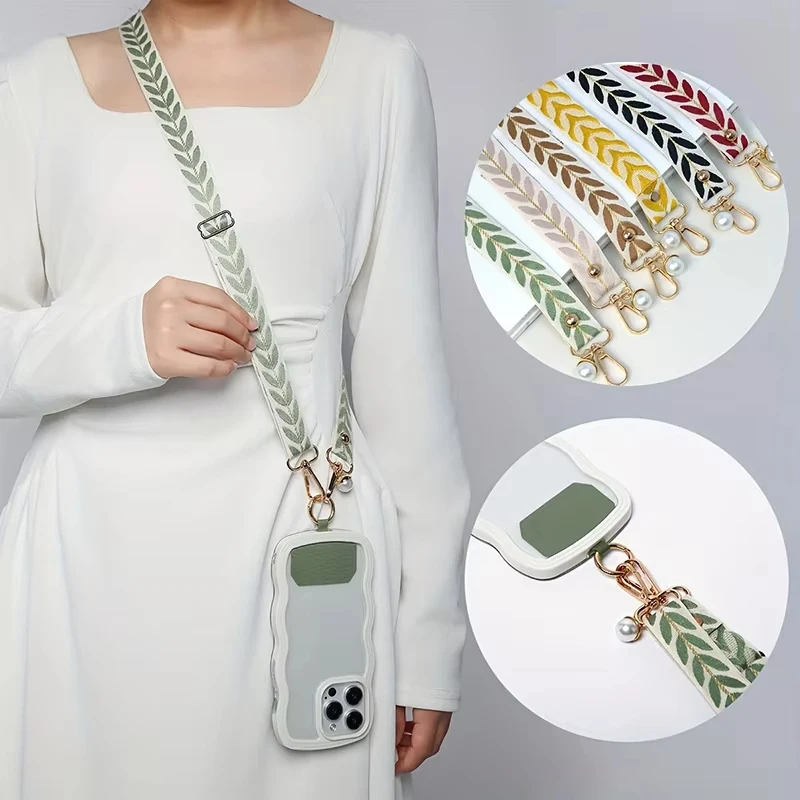 Lange universele verstelbare telefoonkoord voor dames, crossbody schouderband, parel hanger, anti-verlieskoord - afbeelding 2