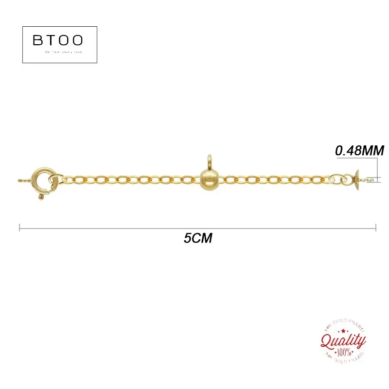 14K Gold Filled 5CM Cable Extension Chain w/ Spring Ring Clasp Gold Jewelry w/Stopper Silicone Beads Adjustable Pearl Tail Chain