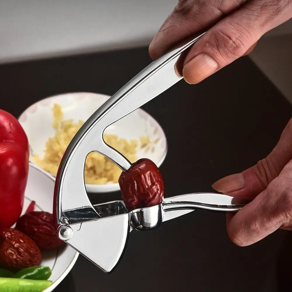 Practical 2 in 1 Garlic Press Rust-proof Corrosion-resistant Garlic Squeezer Zinc Alloy Labor-saving Red Date Pitter Olive 5