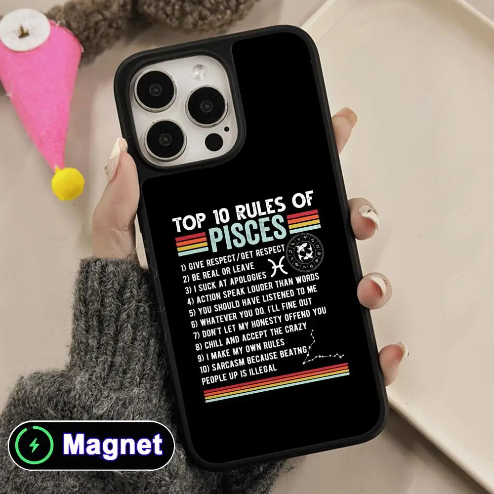 

Zodiac Sign Pisces Phone Case for iPhone 17 16 15 14 13 12 11 Air Pro Max Plus Matte Surface Magsafe Cover
