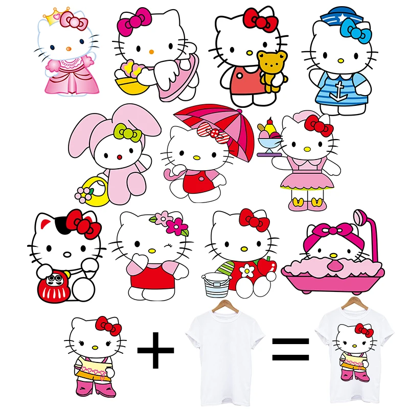 

cartoon Kitty Patch DIY Thermal Stickers T-Shirt Clothing Iron on Transfer Patches Heat Transfer stickers for Bag Hoodie T-Shirt