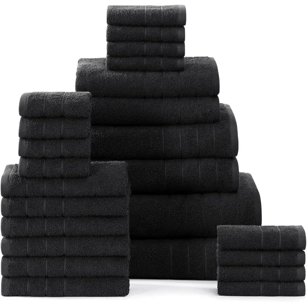 Complete Cotton Towel Set 24 Pieces Bath Sheets Gym Towels Hand Towels Washcloths Quick Dry Soft Durable Absorbent