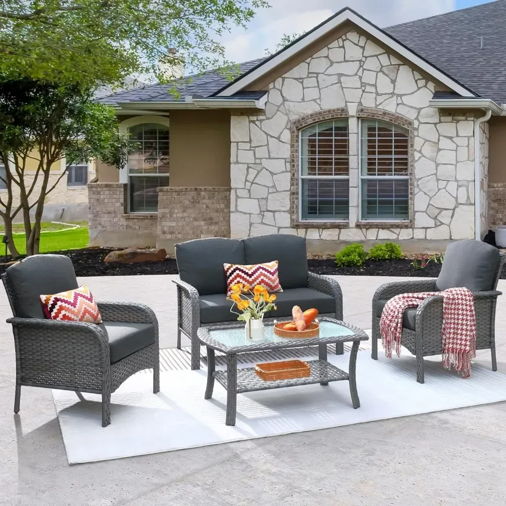 

Outdoor Furniture Sets Patio Furniture Set 4-piece Garden Willow Table and Chair Set Wicker 26.37 x 33.66 x 30.11 Furnitures A