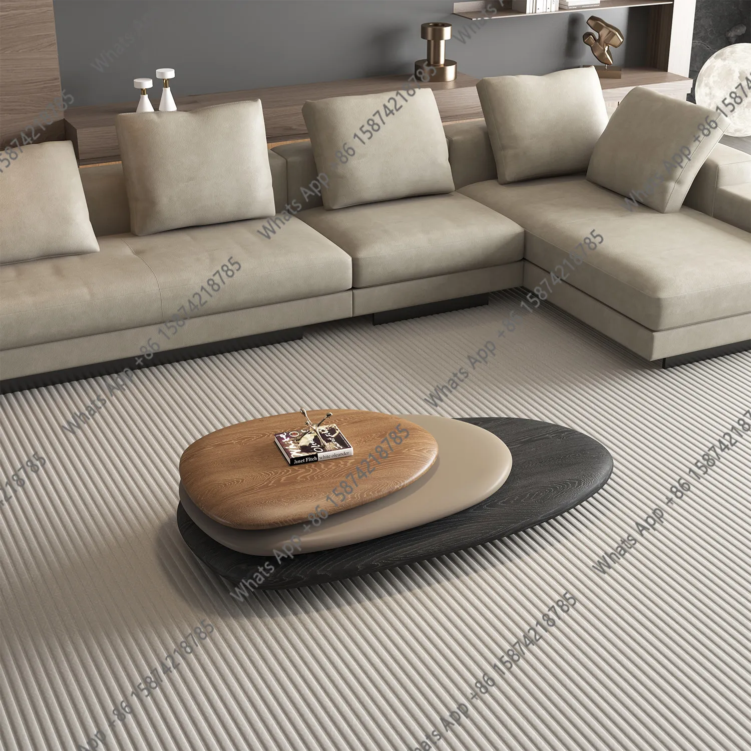 Italian minimalist style coffee table combination living room rotatable walnut light luxury high-end creativity