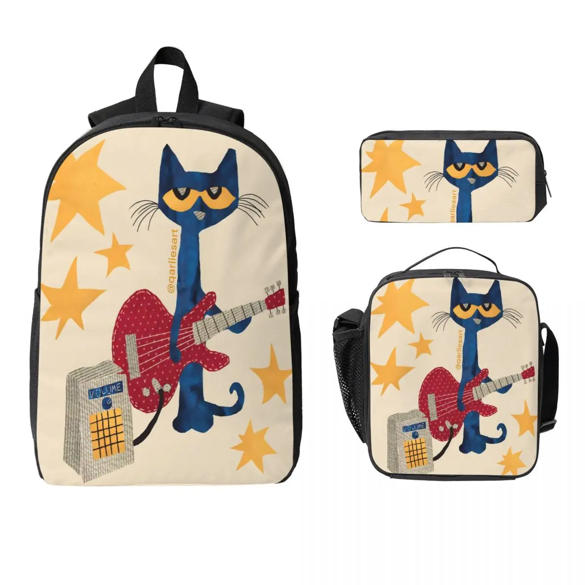 3Pcs Pete The Cat School bags Set for Boy Girl Pen Bags Backpack Sets with Lunch Box For School Students Daypack
