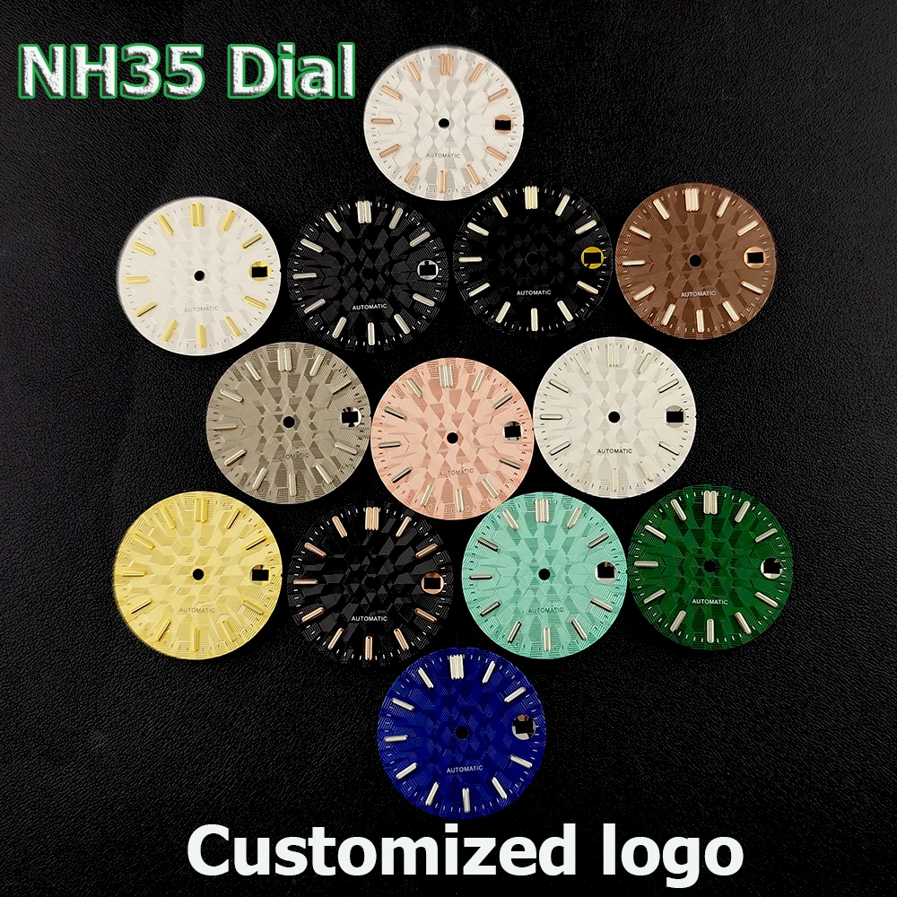 Nh35 dial relógio automático masculino logotipo personalizado dial verde luminoso adequado para movimento nh35 acessórios de relógio